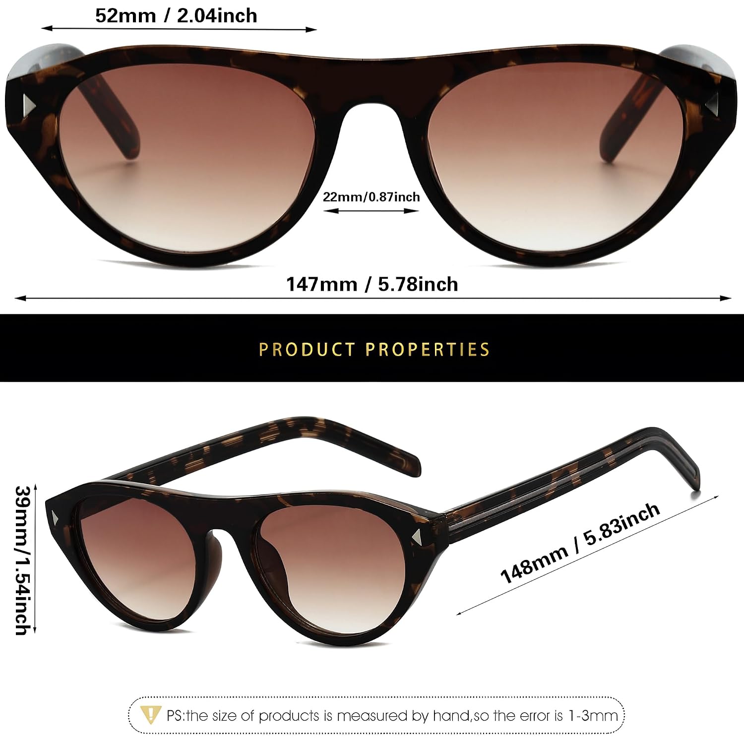 Verfimaci Retro Oval Cat Eye Sunglasses for Women Men,Trendy Cateye Shades Small Narrow Vintage Sun Glasses UV Protection Tortoise/Gradation Brown