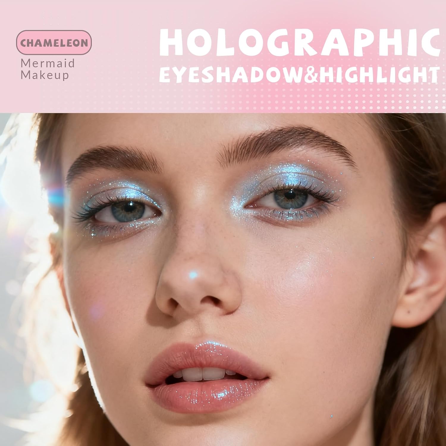 HOSAILY Holographic Duochrome Blue Glitter Eyeshadow, Color Shift Metallic Shimmer Eyeshadow Palette, Chameleon Sparkle Inner Corner Eye Highlighter, Iridescent Eye Shadow Palette Fairy Makeup#04