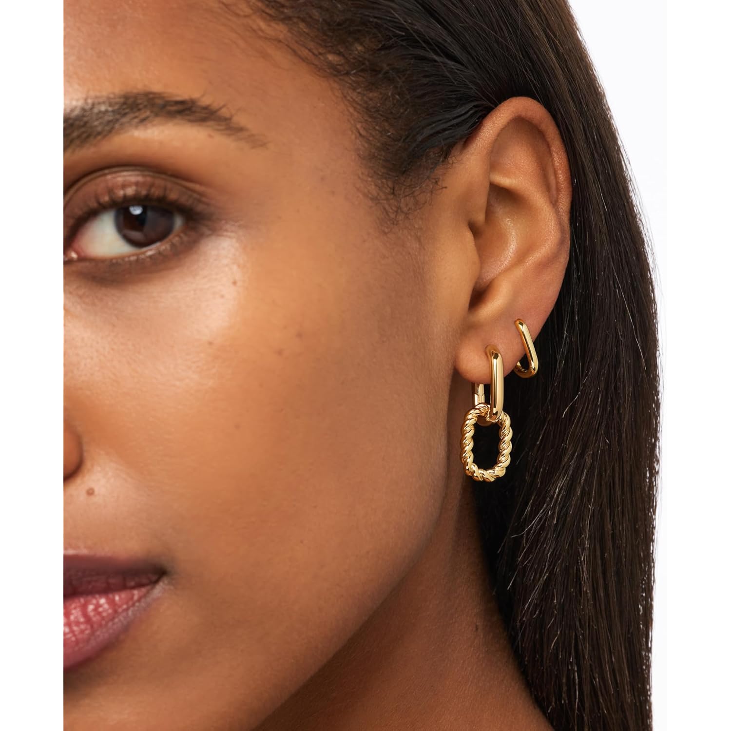Ana Luisa Ash Double Hoop Earrings for Women - 14K Gold Plated, Silver & Two-Tone - Lightweight, Trendy Paperclip Link Huggie Hoop for Daily Wear - Hypoallergenic, Water-Resistant & Tarnish-Free