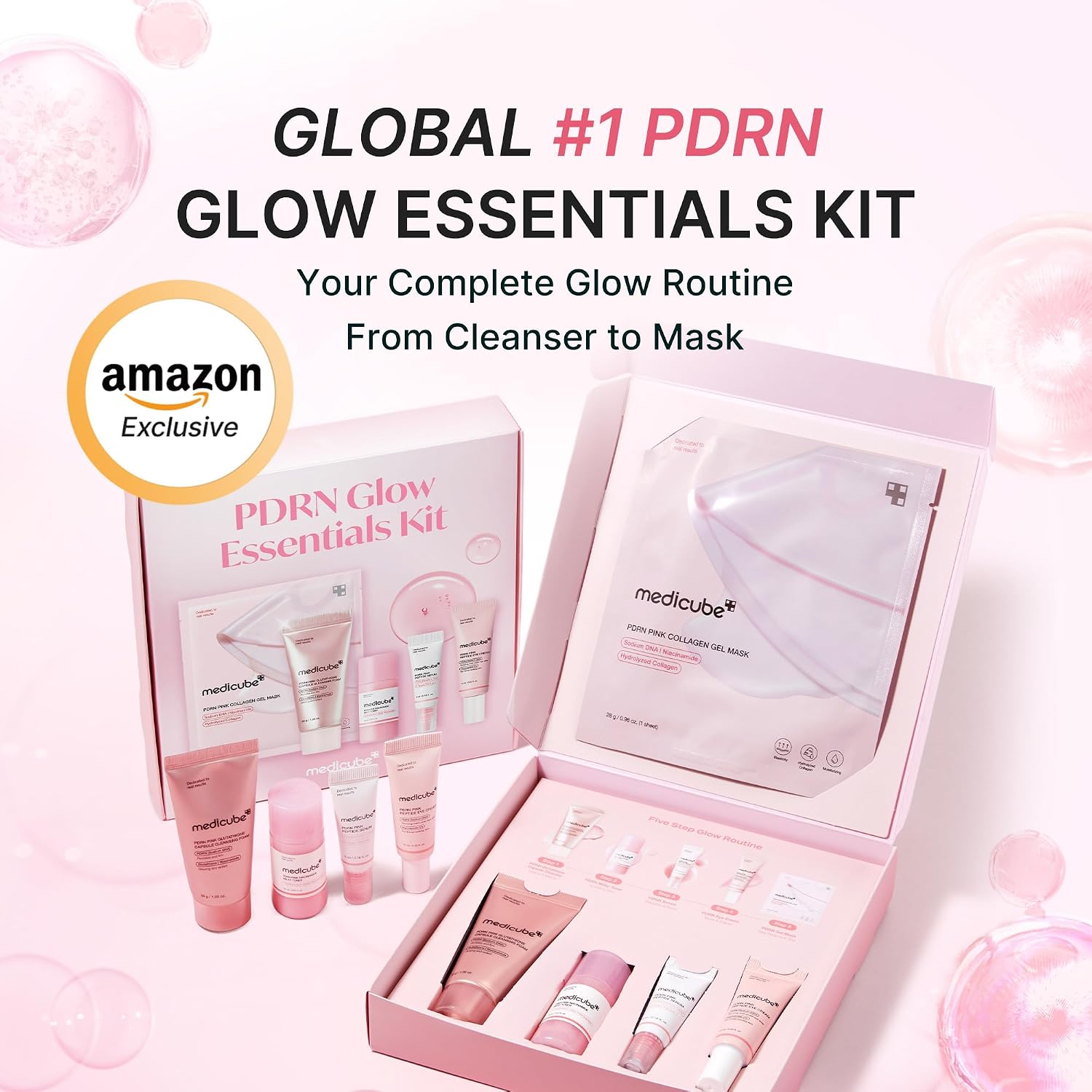 Medicube Pdrn Glow Essentials Kit, Mini Skincare Travel Set, 5-Step Routine