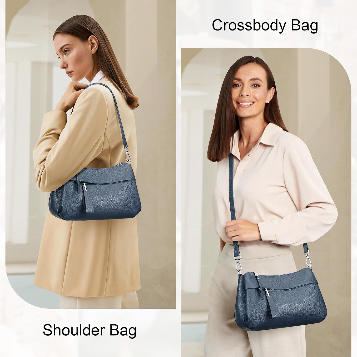 Genuine Leather Crossbody Bags For Women Small Crossbody Handbag Shoulder Purses With 2 Detachable Straps