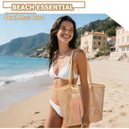 Iioscre Beach Bag For Women, Causal Hobo Bag With Zipper Inner Pocket, Foldable Mesh Dive Duffle Bag For Vacation Essentials