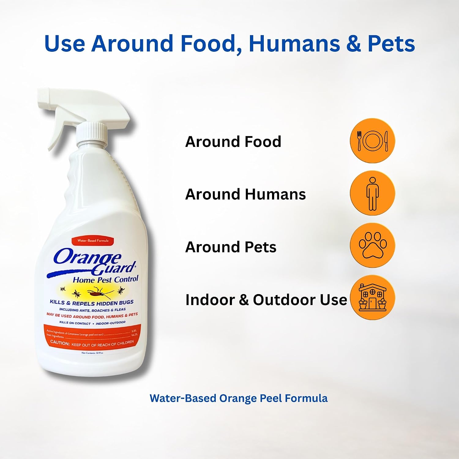 Orange Guard Home Pest Control Spray With D-Limonene | All-Natural Food Grade Orange Peel Oil For Bugs, Ants, Roaches, Fleas, Palmettos And Silverfish - 32Oz