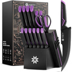 Knife Set - 15 PCS Kitchen Knife Set with Built-in Knife Sharpener Block - Stainless Steel Knife Block Set - Dishwasher Safe, Elegant Box for Men Women, Fathers day