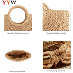 Yyw Straw Bags For Women,Hand-Woven Straw Large Bag Round Handle Ring Tote Retro Summer Beach Rattan Bag
