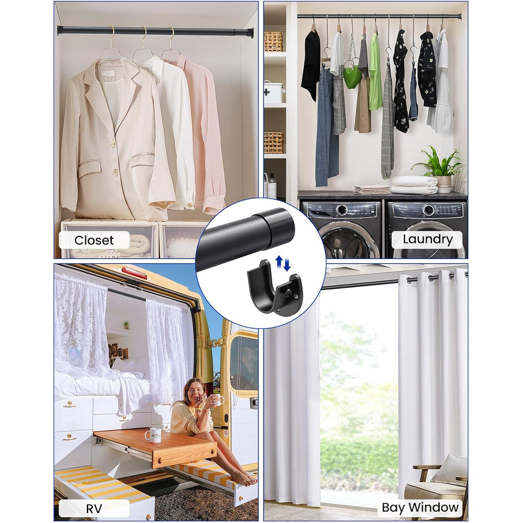 Closet Rods For Hanging Clothes, 17 To 84 Inches Stepless Adjustable Metal Closet Rod, 1.3 Inches Heavy Duty Clothes Hanging Rod For Closet Wardrobes Laundry Rv, Black