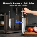 15-Piece Kitchen Knife Set With Magnetic Block, New For 2026, Detachable Steak Knife Block For Table Service, Built-In Sharpener, Wood Handle, Damascus Pattern, Housewarming Gifts