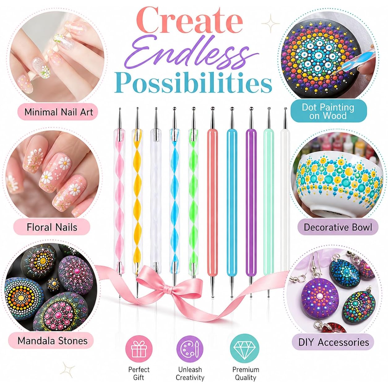 ABenkle 10Pcs Art Dotting Tools for Nail Art, Ball Tip Clay Tools Sculpting Pattern Tracing Stylus, Ball Embossing Stylu for Drawing,Painting Rocks Mandalas,Art Dot Tools