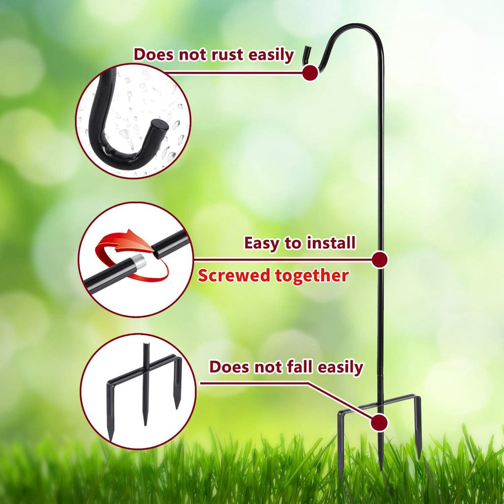 2 Pack Shepherd Hook, Black, 31 Inch, Adjustable Height, 1/2" Thick | Protected By U.S. Patent, Ideal For Hanging Solar Lights, Lanterns,Bird Feeders Flower Baskets & Wind Chimes