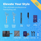 Equinox Professional Hair Scissors Set - Premium Essential Kit, Includes Hair Cutting Scissors, Thinning Shears, Straight Razor, Basic Comb, Cleaning Cloth, & Sandpaper - Hair Salon & Barber Supplies