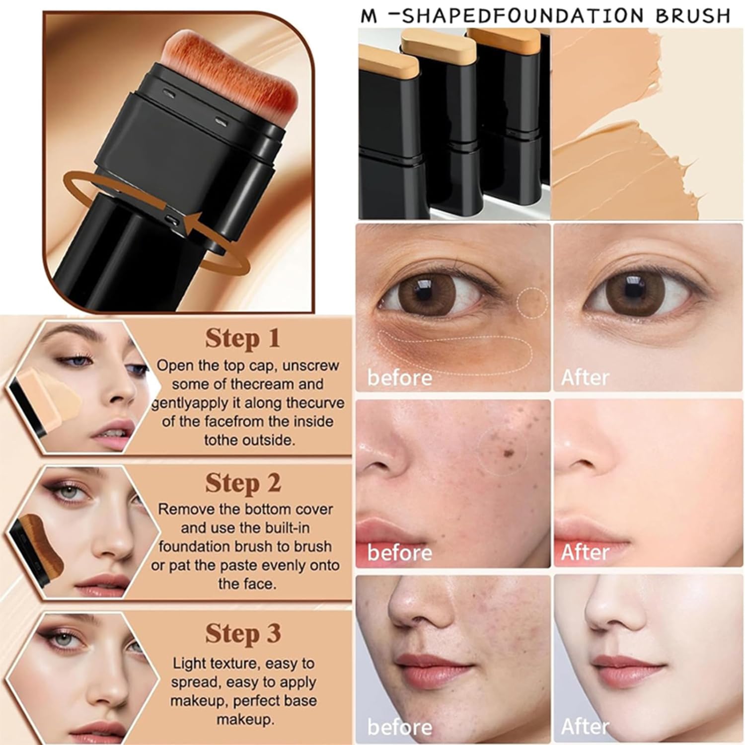 Foundation Stick, 2 in 1 Dual-Ended Long-Lasting Concealer Korean Foundation Stick, Full Coverage Foundation Makeup, Sunscreen Concealer Stick, Tattoo Cover Up Makeup, Matte Finish for Face (NATURAL)