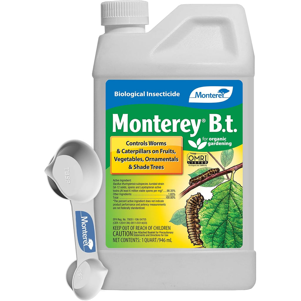 Monterey B.T. Bundled With Measuring Spoon - Caterpillar & Worm Killer Organic Gardening - Apply With Sprayer - 32 Oz