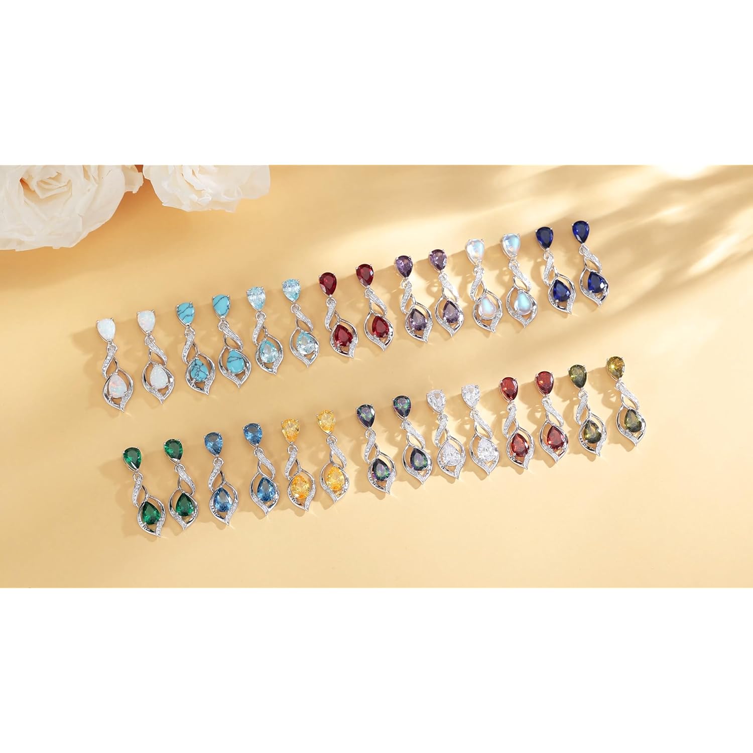 FANCIME Gift for Women Birthstone Earrings for Her Teardrop Birthstone Earrings S925 Sterling Silver infinity Love Birthday Gifts for Mom Women