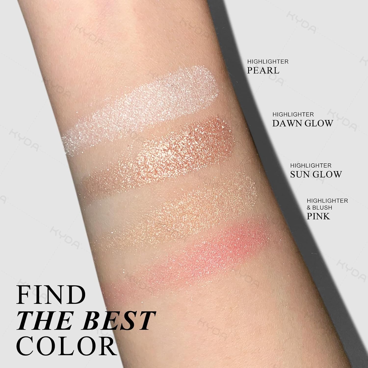 KYDA Face Highlighter Palette, High Glossy Face Illuminator Palette, Natural Glow Finish, Pearl Shimmer Smooth Baked Powder, Lasting Sparkling Champagne Highlighter Makeup-SUN GLOW