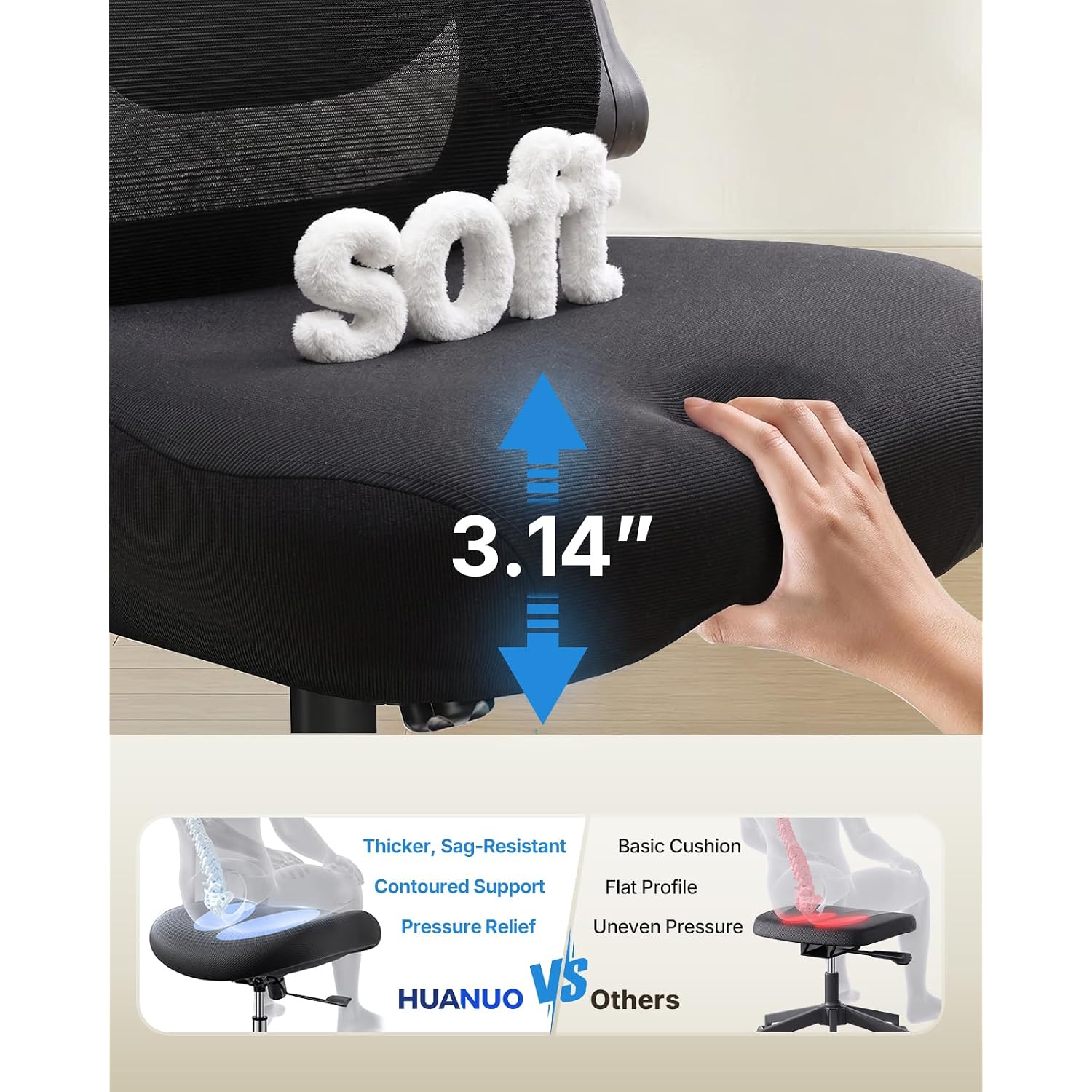 Huanuo Ergonomic Office Chair With 3D Armrests, Adjustable Lumbar Support
