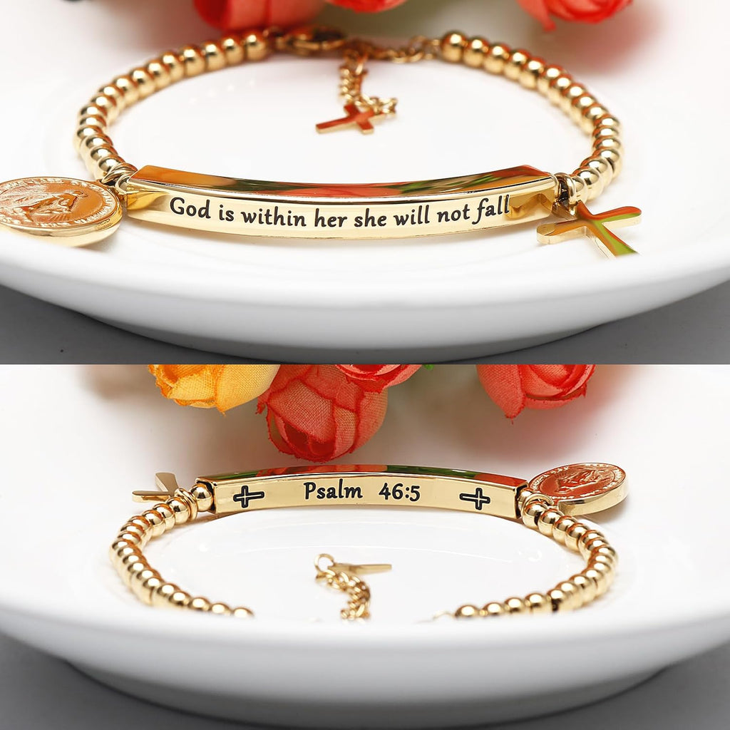 DS Inspirational Bracelet for Women Christian Engraved Bibler Verse Cross Butterfly Daisies Charm Bracelet, Exquisite Stainless Steel Jewelry Daughter Best Friend Bestie