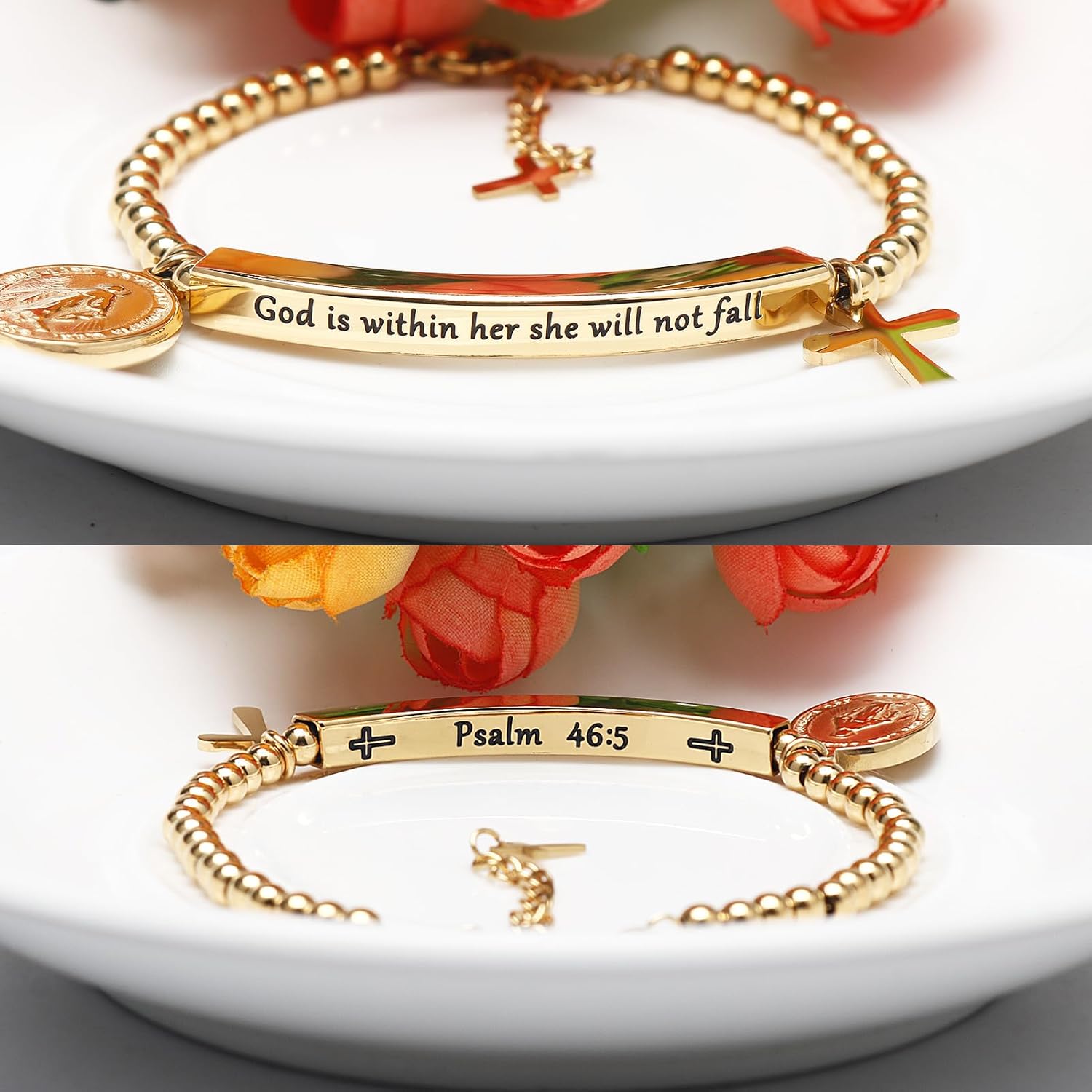 DS Inspirational Bracelet for Women Christian Engraved Bibler Verse Cross Butterfly Daisies Charm Bracelet, Exquisite Stainless Steel Jewelry Daughter Best Friend Bestie