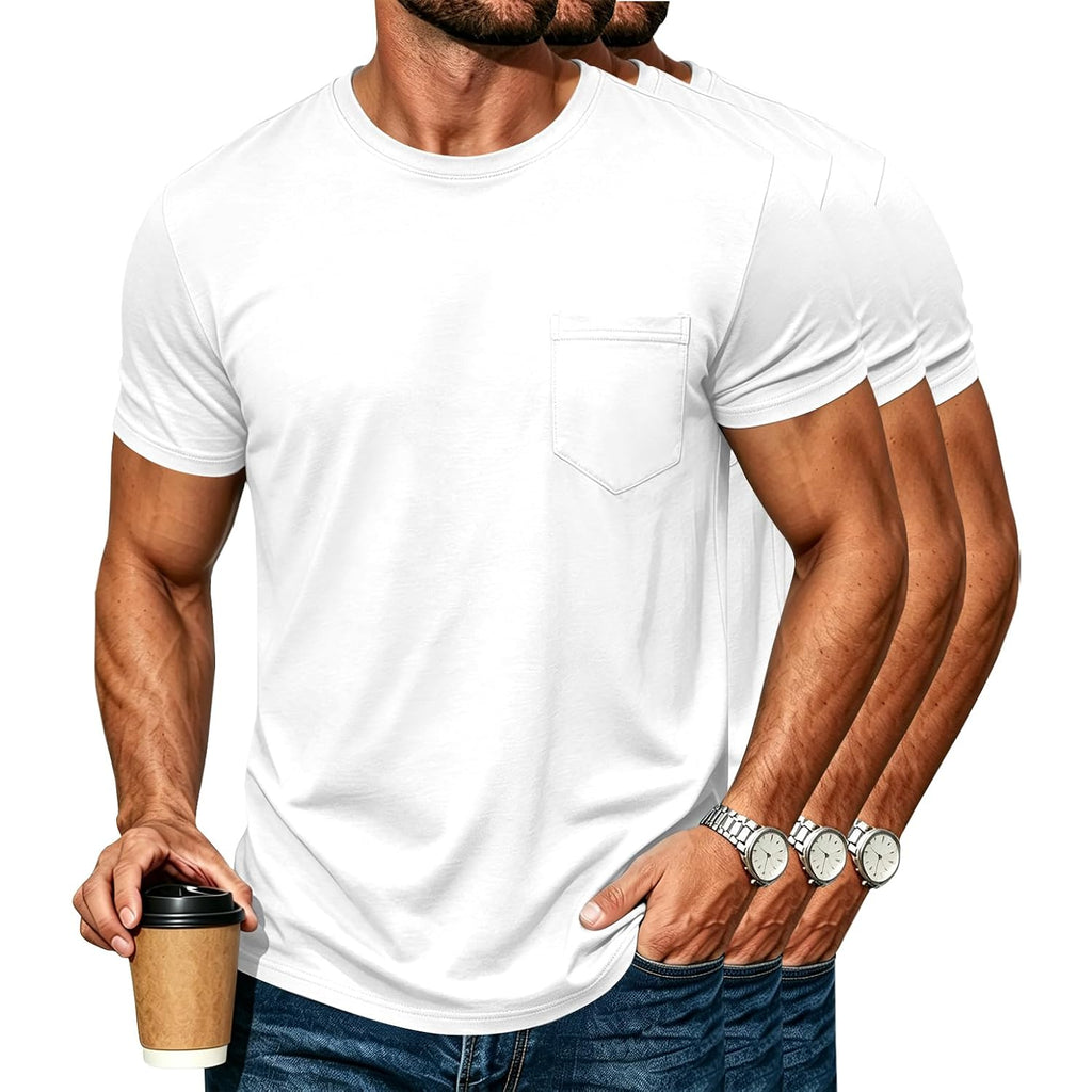 3 Pack Mens Cotton T Shirts Short Sleeve Crewneck Shirts For Men Pocket Tshirts Casual Lightweight Summer Basic Tees