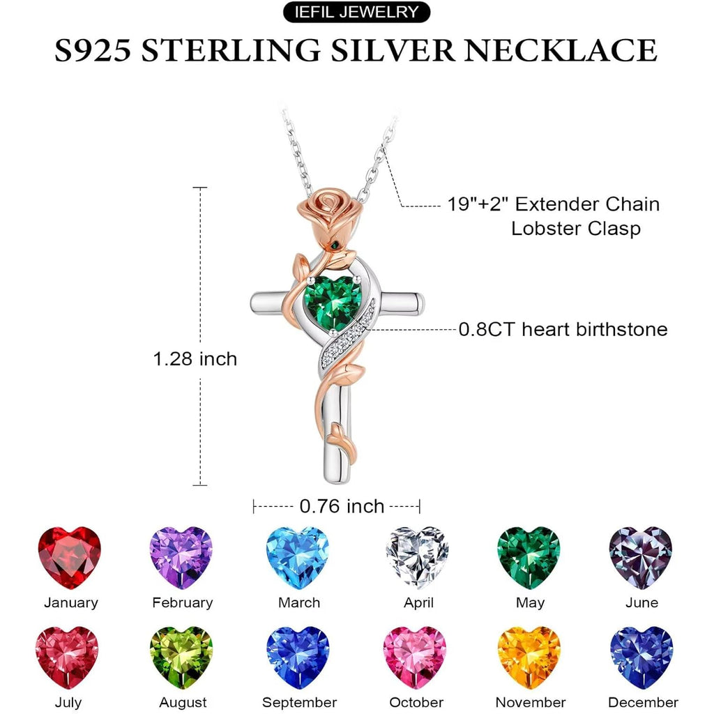 Iefil Mothers Day Gifts - 925 Sterling Silver Rose Cross Necklaces for Women, Birthday Mothers Day Gifts for Wife Mom Grandma