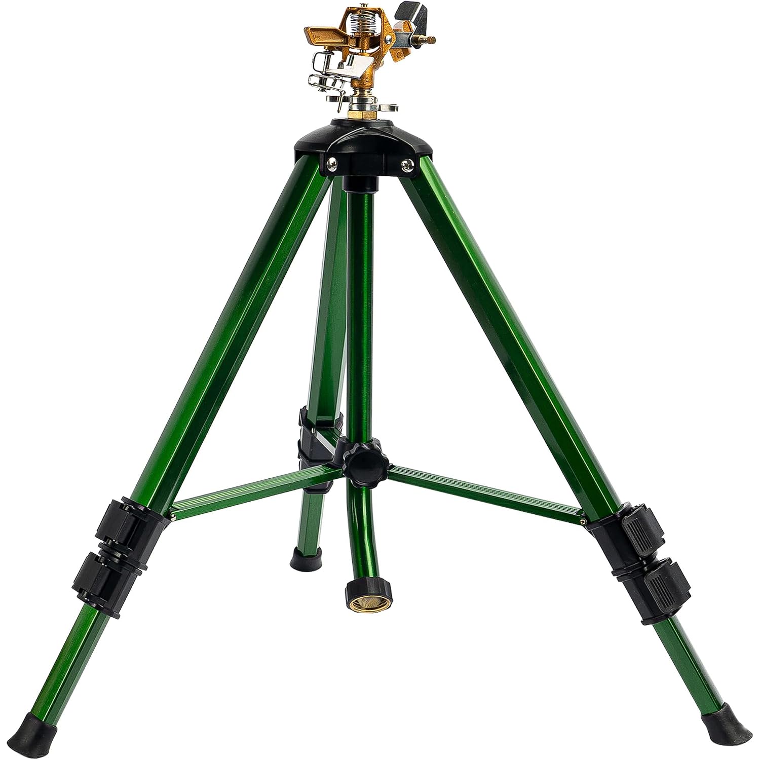 Hourleey Impact Sprinkler On Tripod Base, Heavy Duty Brass Sprinklers For Yard Lawn Garden, 0-360 Degree Large Area Coverage, 3/4 Inch Connector Extension Legs Flip Locks With Brass Sprinkler Head