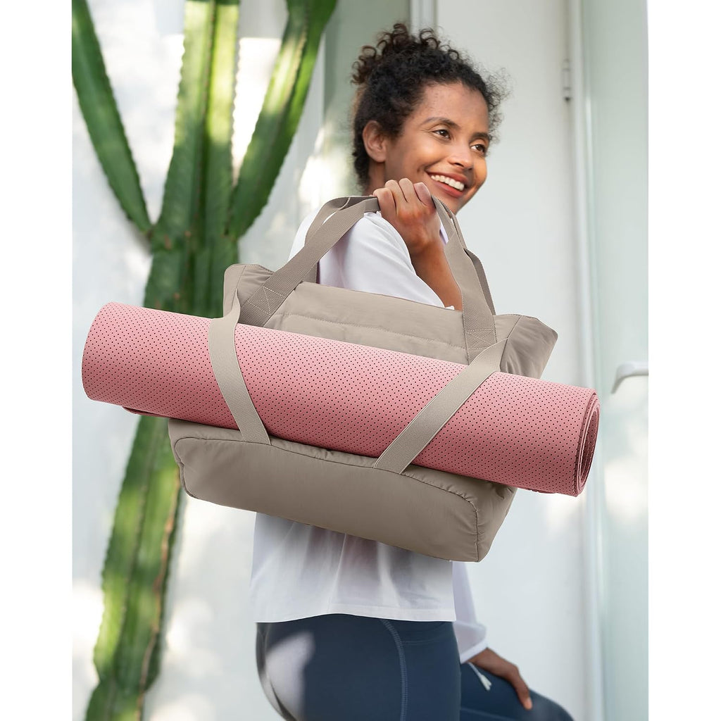 Bagsmart Tote Bag For Women With Zipper And Yoga Mat Straps Quilted Gym Tote For Travel, Work, Sport