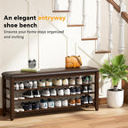 Shoe Rack Bench Entryway Storage With Leather Cushion, Shoe Organizer Bench For Entryway, Ideal For Front Doors Entrances Hallway Mudroom Featuring Rubberwood And 3 Height-Adjustable Removable Shelve