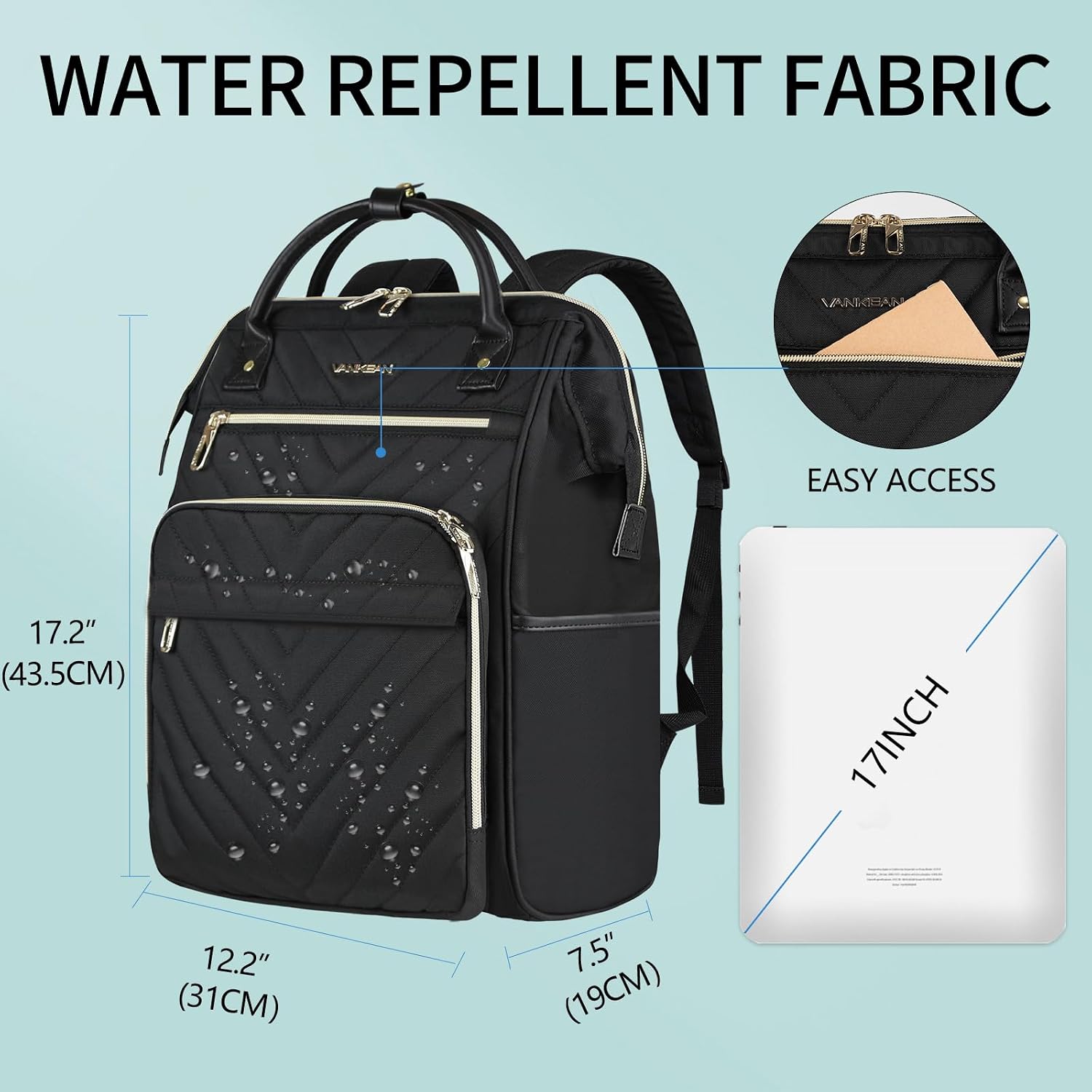 Vankean 17 Inch Laptop Backpack For Women Large Capacity Waterproof Daypack