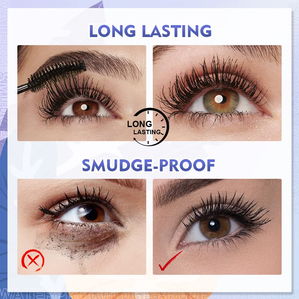 SACE LADY Black Mascara, Waterproof Volume Lengthening Eyelashes Mascara, Long Wearing Natural-Looking Smudge-Proof No Clumping Eye Makeup