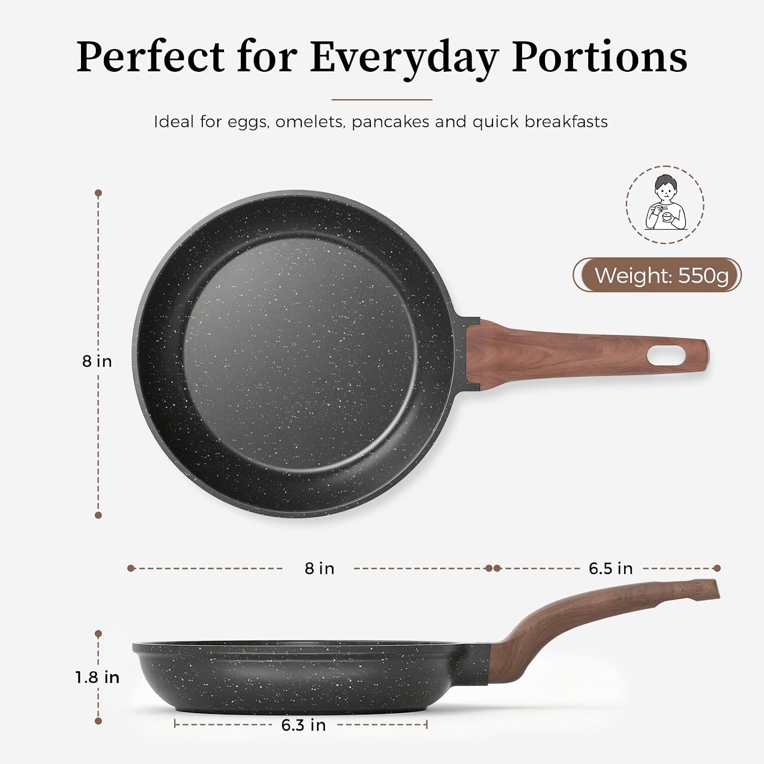 Yashe 8 Inch Granite Nonstick Frying Pan For Induction & All Stovetops | Pfoa/Pfos Free Scratch Resistant With Stay-Cool Handle Cooking Skillet Pan Non-Toxic Omelette Pan