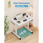 32" Small Electric Rolling Standing Desk Adjustable Height, Mobile Sit Stand Up Desk With Lockable Casters For Home Office & Computer Workstation, Splice Board, 2 Hooks, White Frame/White Top