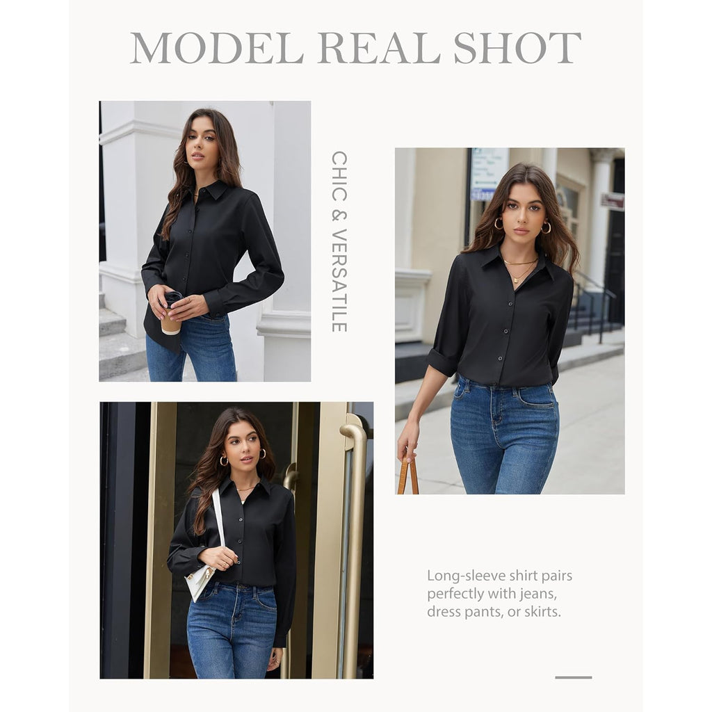 Button Down Shirts for Women Dress Shirt Cotton Long Sleeve Collared Shirt Business Work Office Blouse Top
