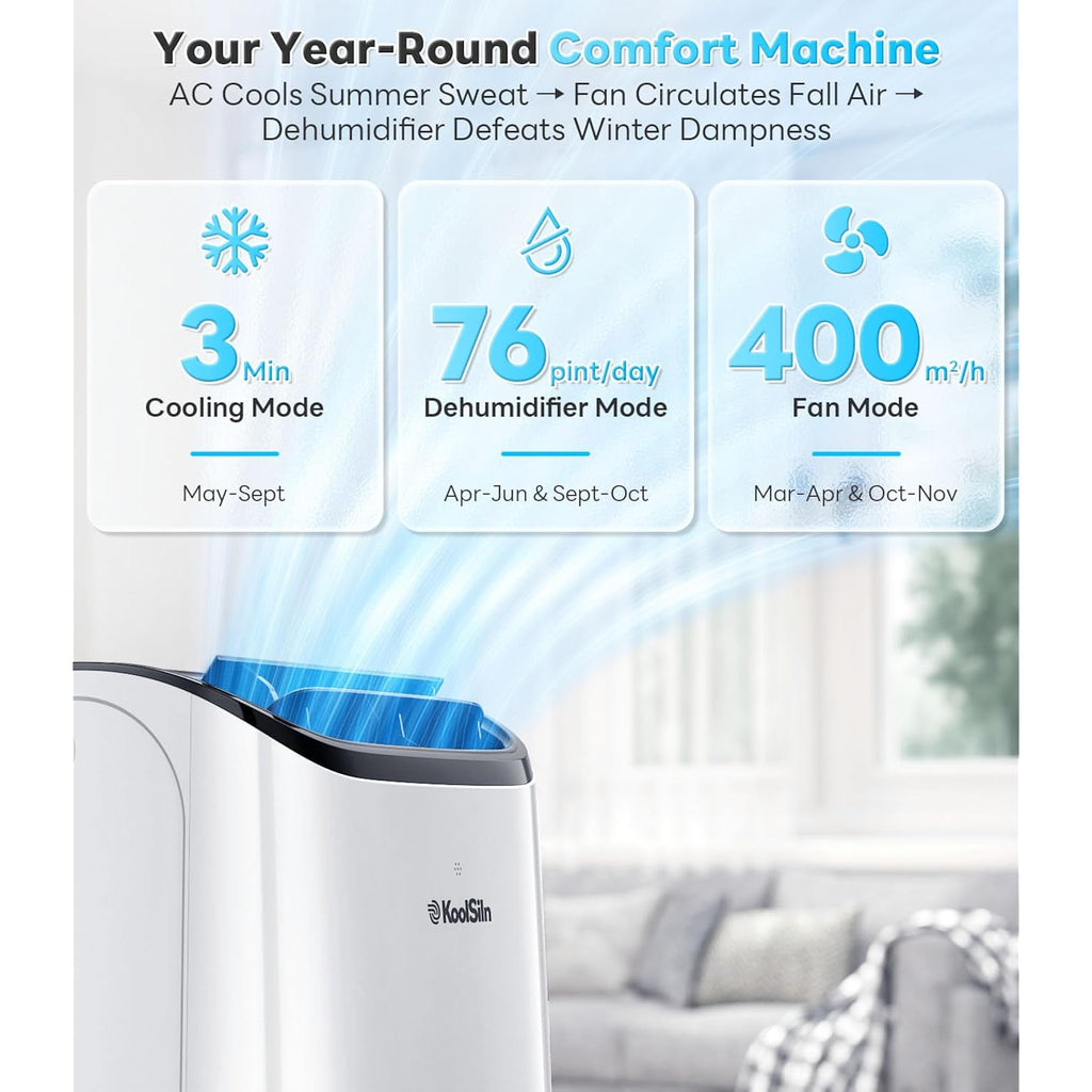 14,000 Btu Portable Air Conditioner With Wifi & Remote Control, Cools Up To 700 Sq.Ft, Auto-Evaporation Low Noise Portable Ac Unit For Large Room, Office, Garage, White