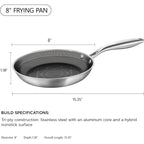 Cooker King 8-Inch Stainless Steel Pan, Hybrid Nonstick Frying Pan – 3-Ply Clad Cookware, Healthy & Non-Toxic, Dishwasher & Oven Safe, Stay-Cool Handle, Induction Compatible – Metal Utensil Safe
