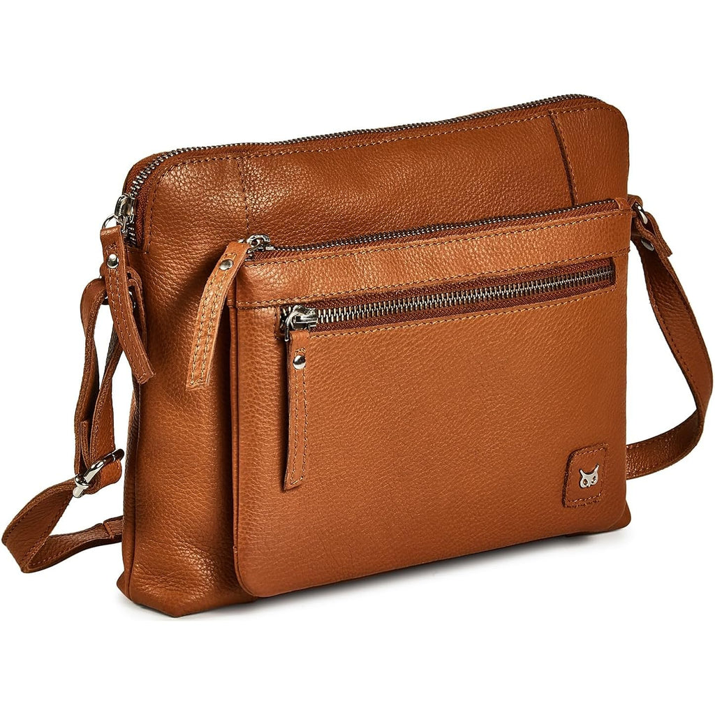 Leather Crossbody Bags for Women Small Soft Genuine Pebbled Sling Shoulder Handbag Crossover Purse with Full Adjustable Strap (Cognac Nappa)