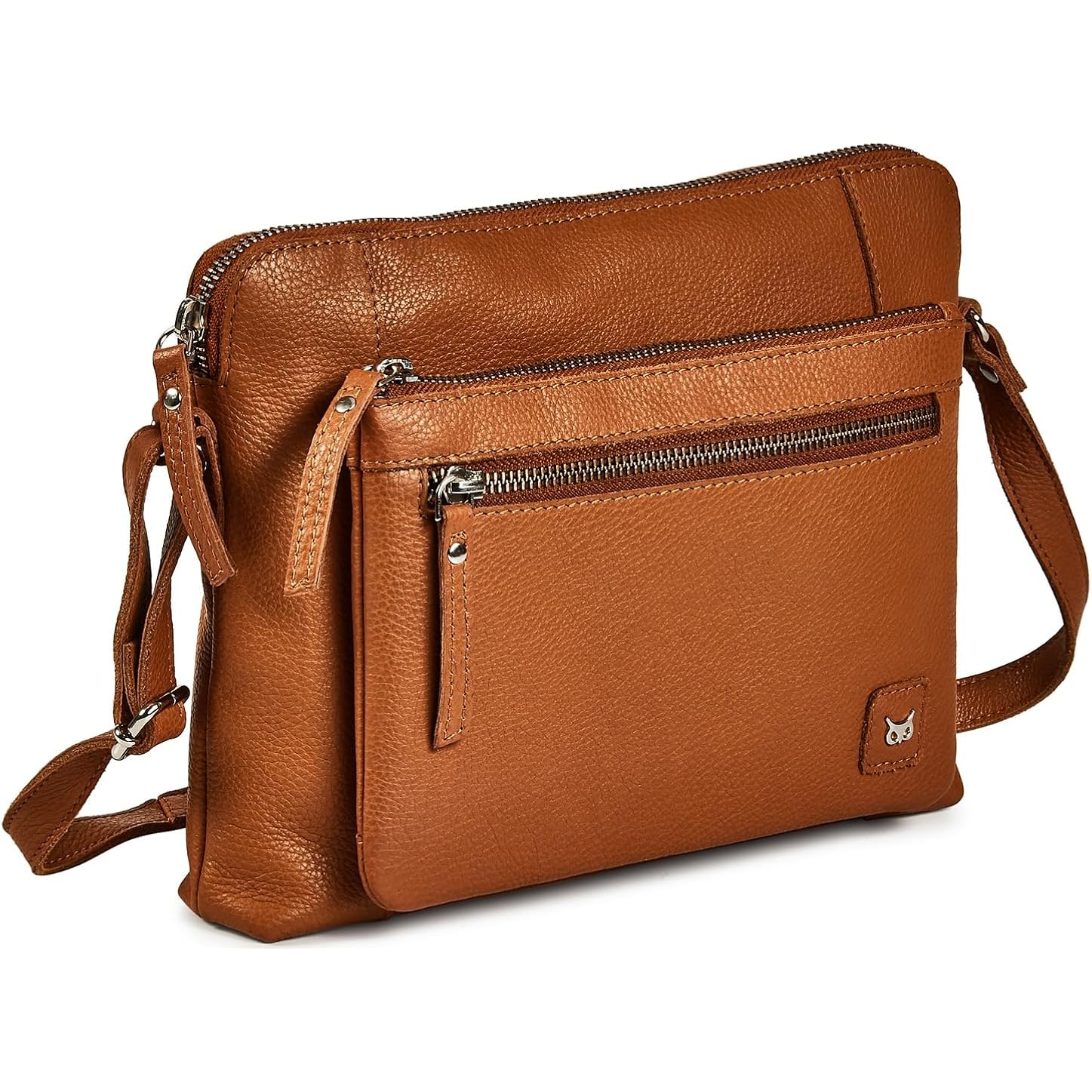 Leather Crossbody Bags for Women Small Soft Genuine Pebbled Sling Shoulder Handbag Crossover Purse with Full Adjustable Strap (Cognac Nappa)