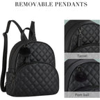 ECOSUSI Mini Backpack for Women Leather Small Backpack Purse for Ladies Cute Pom Bookbag Travel Shoulder Bag with Charm Tassel Black