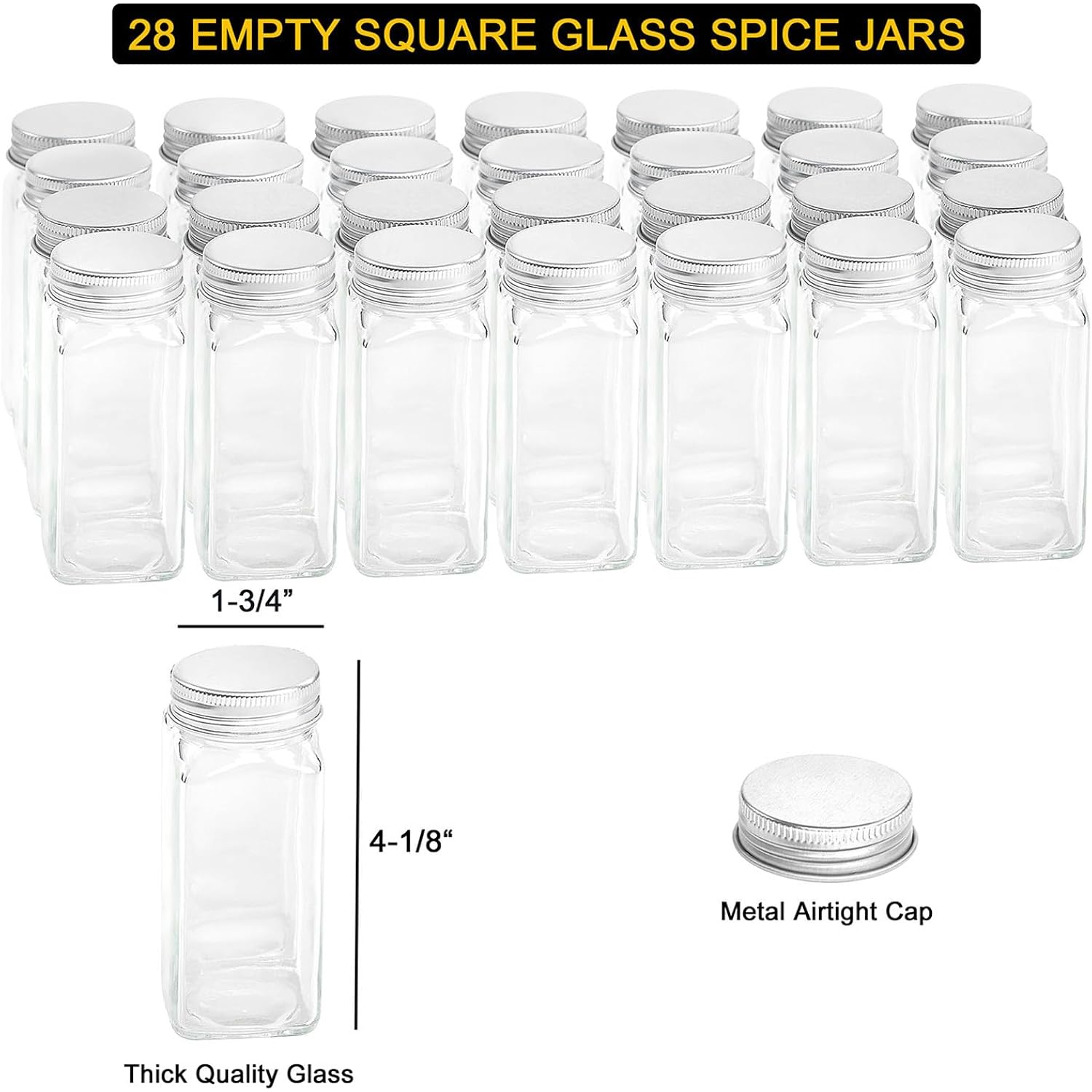 Spaceaid Spice Rack Organizer With 28 Spice Jars, 386 Spice Labels, Chalk Marker And Funnel Set For Cabinet, Countertop, Pantry, Cupboard Or Door & Wall Mount - 28 Jars, 13.4" W × 10.8" H, Black
