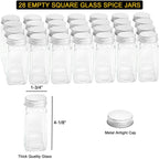 Spaceaid Spice Rack Organizer With 28 Spice Jars, 386 Spice Labels, Chalk Marker And Funnel Set For Cabinet, Countertop, Pantry, Cupboard Or Door & Wall Mount - 28 Jars, 13.4" W × 10.8" H, Black