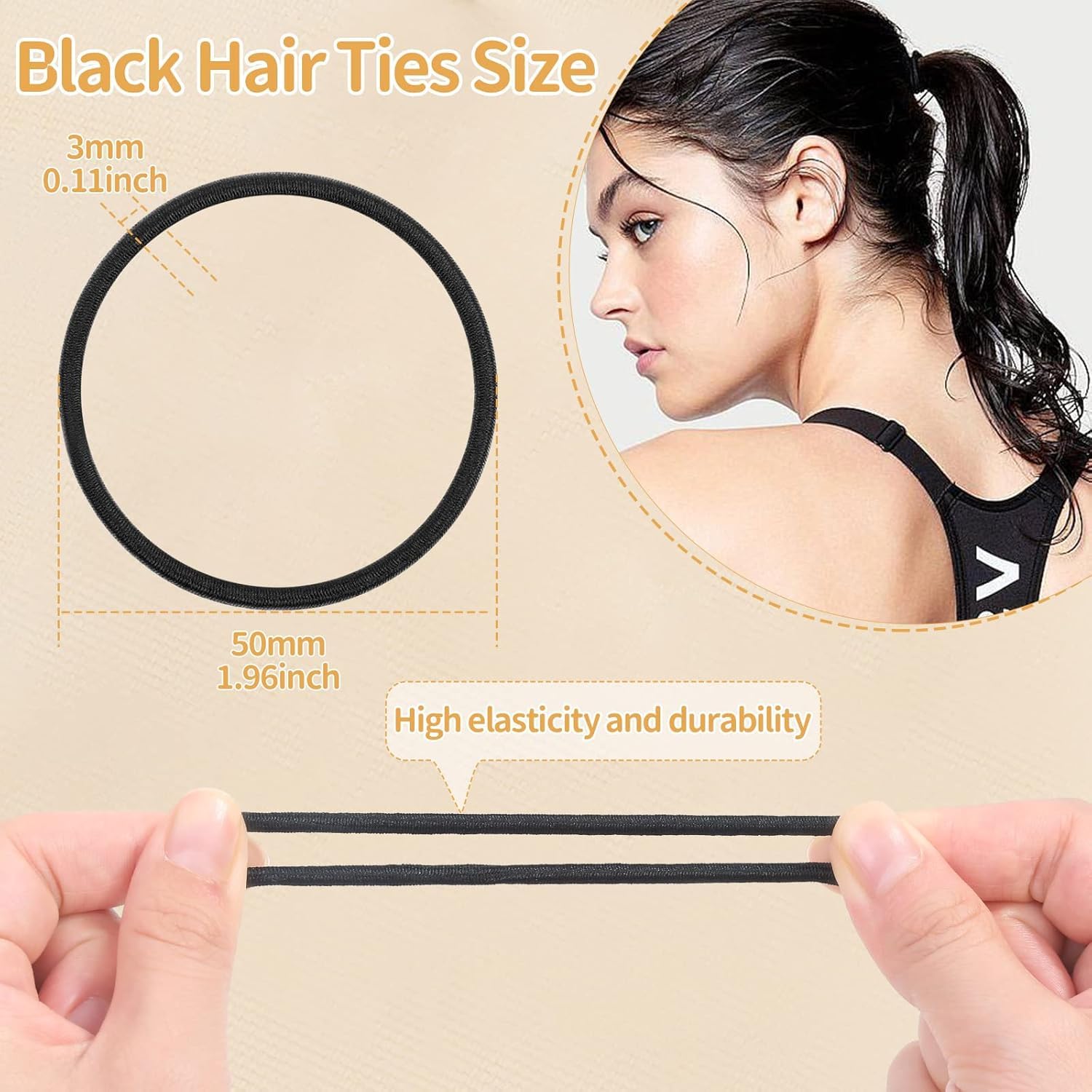 Thick Hair Ties No Damage 50 Pcs, Elastics For Ponytail Holders For Women, Men & Girls, Hair Styling Accessories (4Mm)