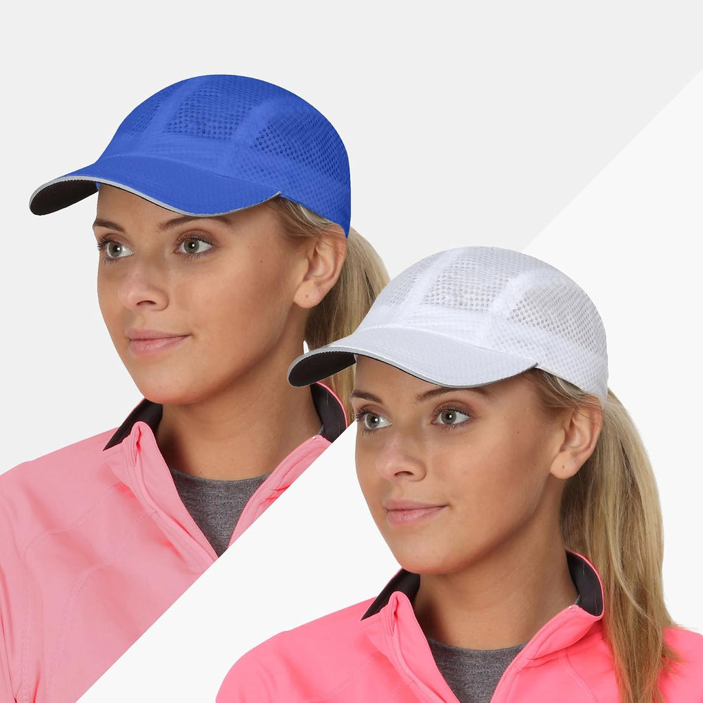 TrailHeads Women's Race Day Performance Running Cap, Lightweight & Quick Drying Mesh Sports Hat with Reflective Trim White-cool Blue