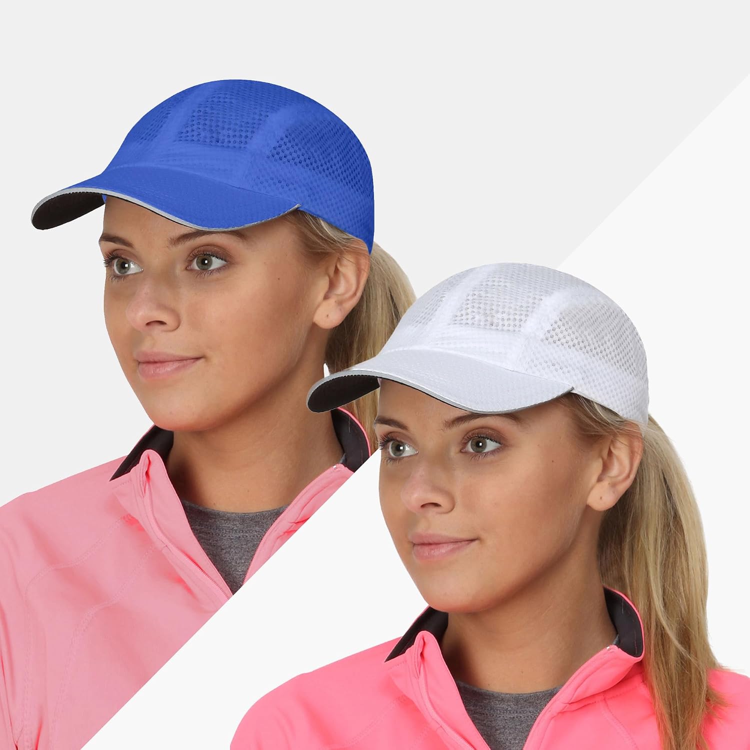 TrailHeads Women's Race Day Performance Running Cap, Lightweight & Quick Drying Mesh Sports Hat with Reflective Trim White-cool Blue