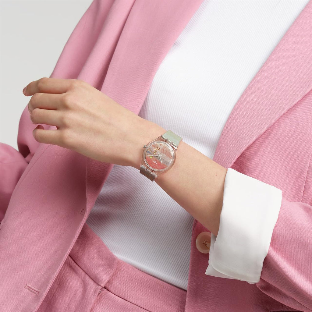 Swatch Gent Biosourced Unisex Watch Casual Polymer Pink Quartz Waterproof Turner'S Scarlet Sunset