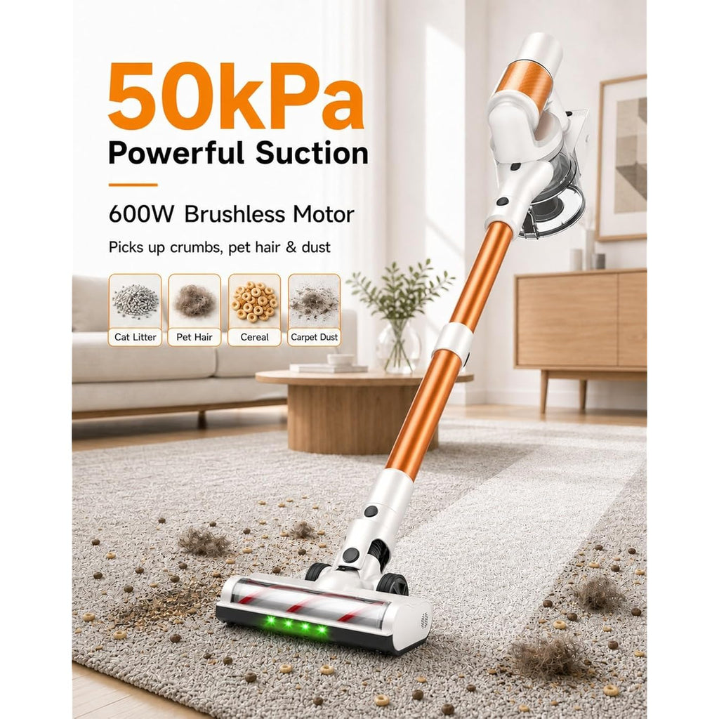 Cordless Vacuum Cleaner, 2 Batteries 110 Minutes Runtime, 600W 50Kpa Stick Vacuum With Self-Standing, Tangle-Free Brush, Led Display, Vacuum Cleaner For Home Hardwood Floor, Carpet, Pet Hair