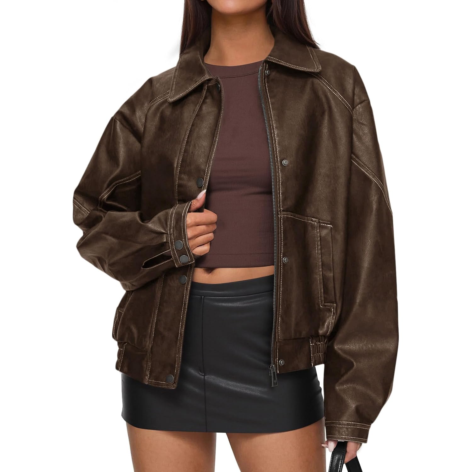 Prettygarden Faux Leather Jacket Women Bomber Motorcycle Zip Up Jackets Oversized Fall Fashion Outfits 2026 Winter Coats