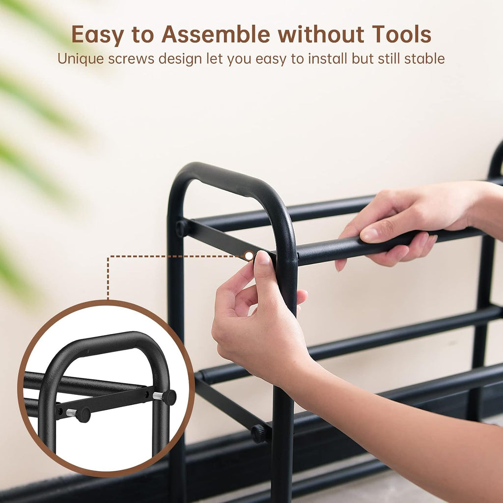 Gonfoam Expandable 3-Tier Shoe Rack For Closet And Entryway, Black | Tool-Free Assembly, Metal Material, Adjustable Shoe Organizer, Sturdy, Small Space Solution, Dorms, Garages, Apartments.