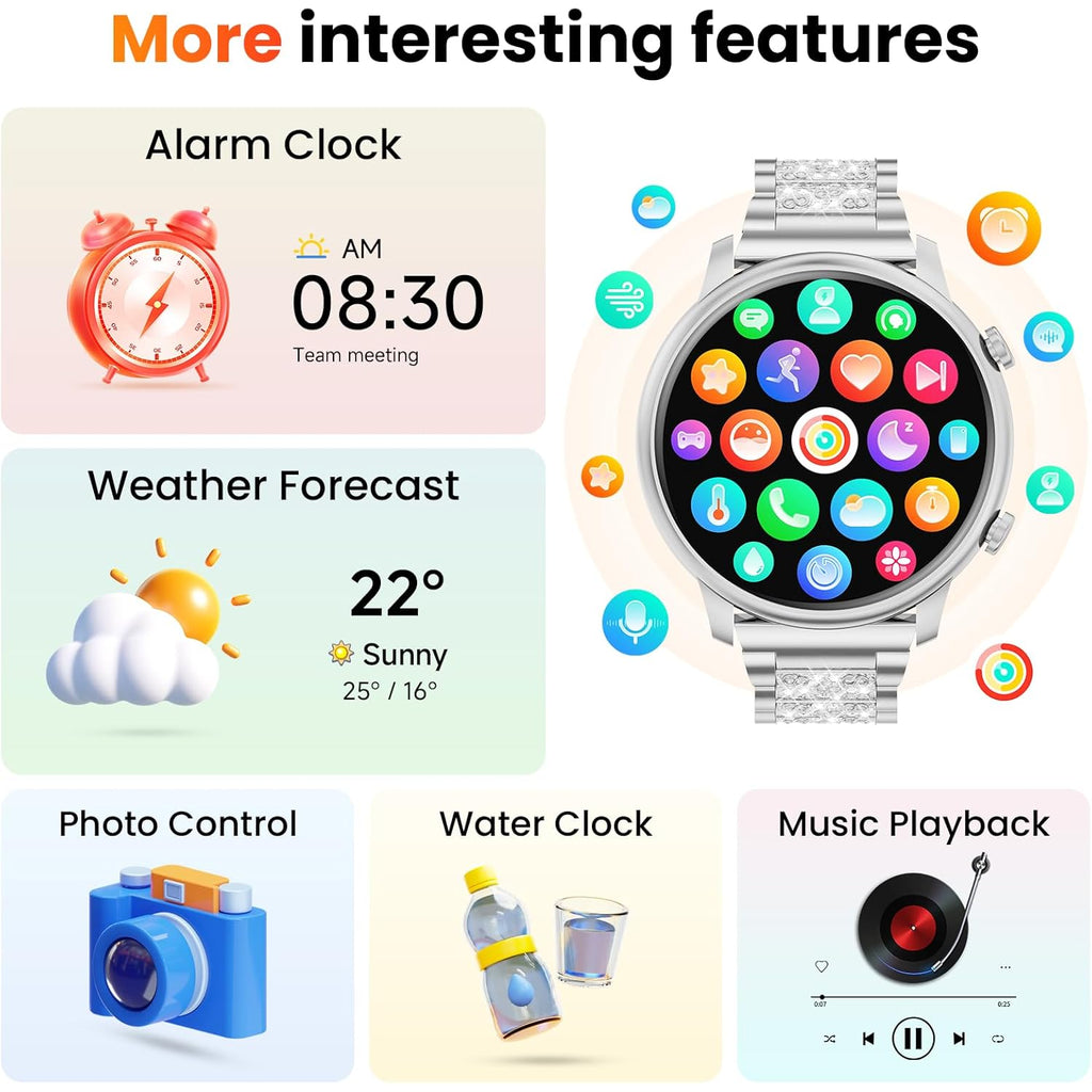 Hwagol Smart Watches for Women Android Phones iPhone Compatible(Bluetooth Call),1.39'' Round Fitness Tracker Heart Rate/Sleep Monitor,100+Sport Modes Pedometer
