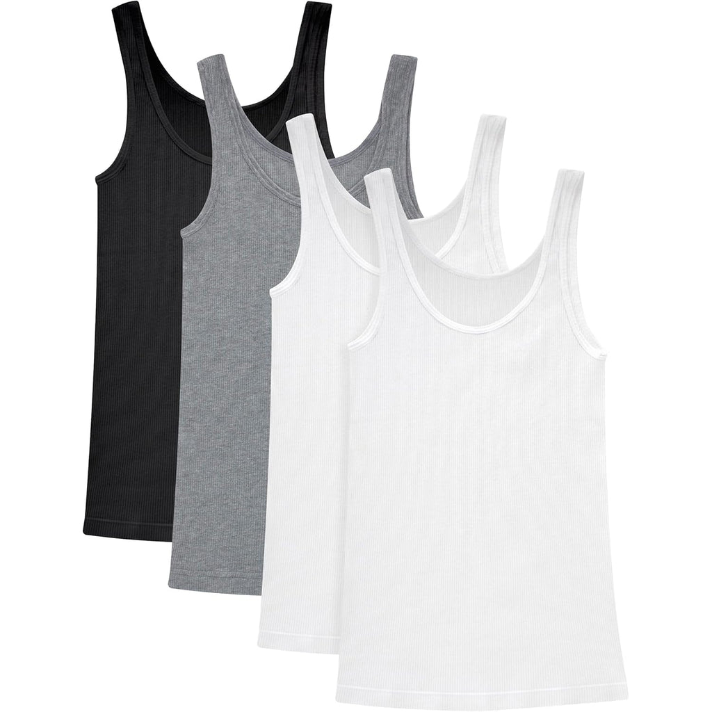 Women's Originals Ribbed Tank Pack, Soft Cotton Rib Tank Tops for Women, 4-Pack
