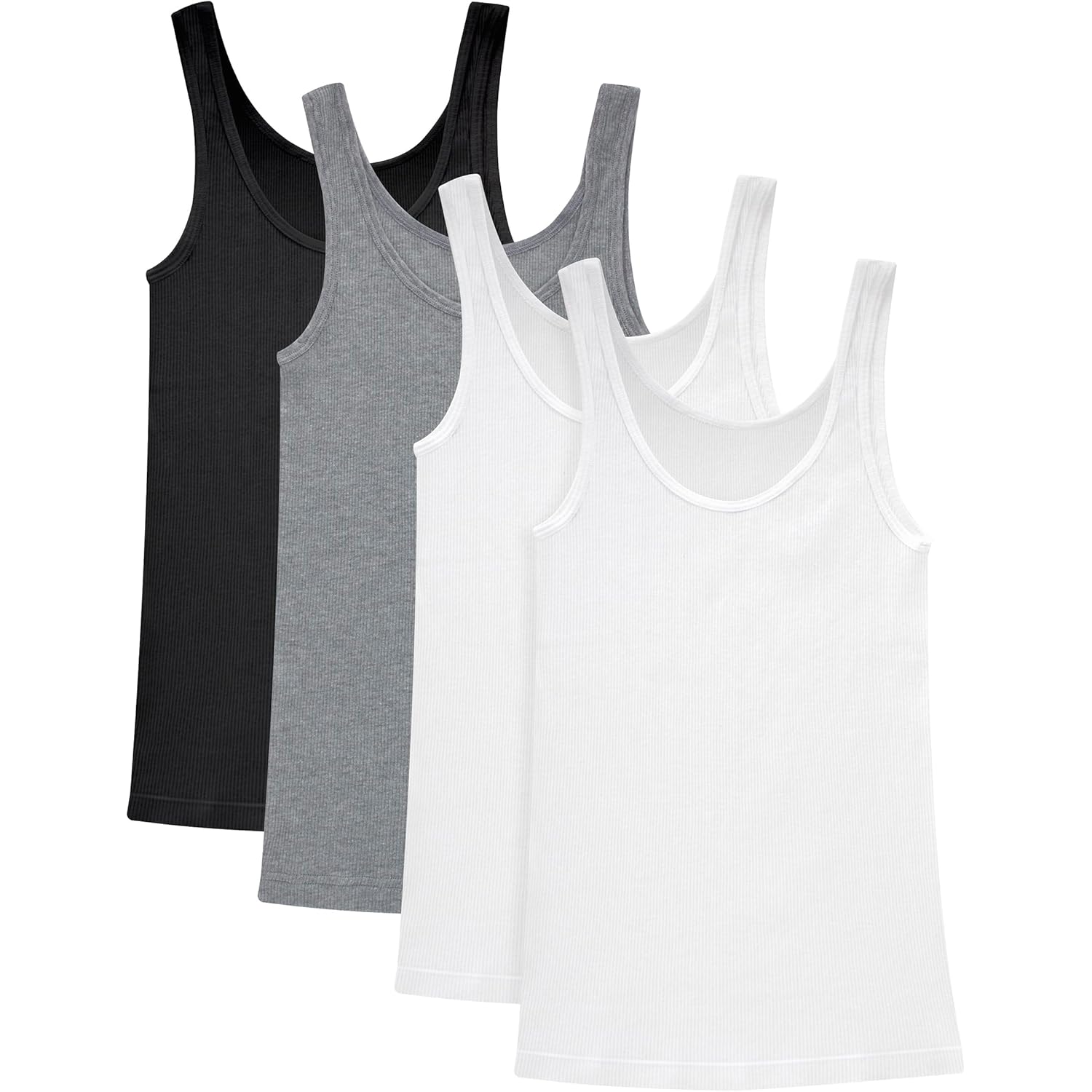 Women's Originals Ribbed Tank Pack, Soft Cotton Rib Tank Tops for Women, 4-Pack