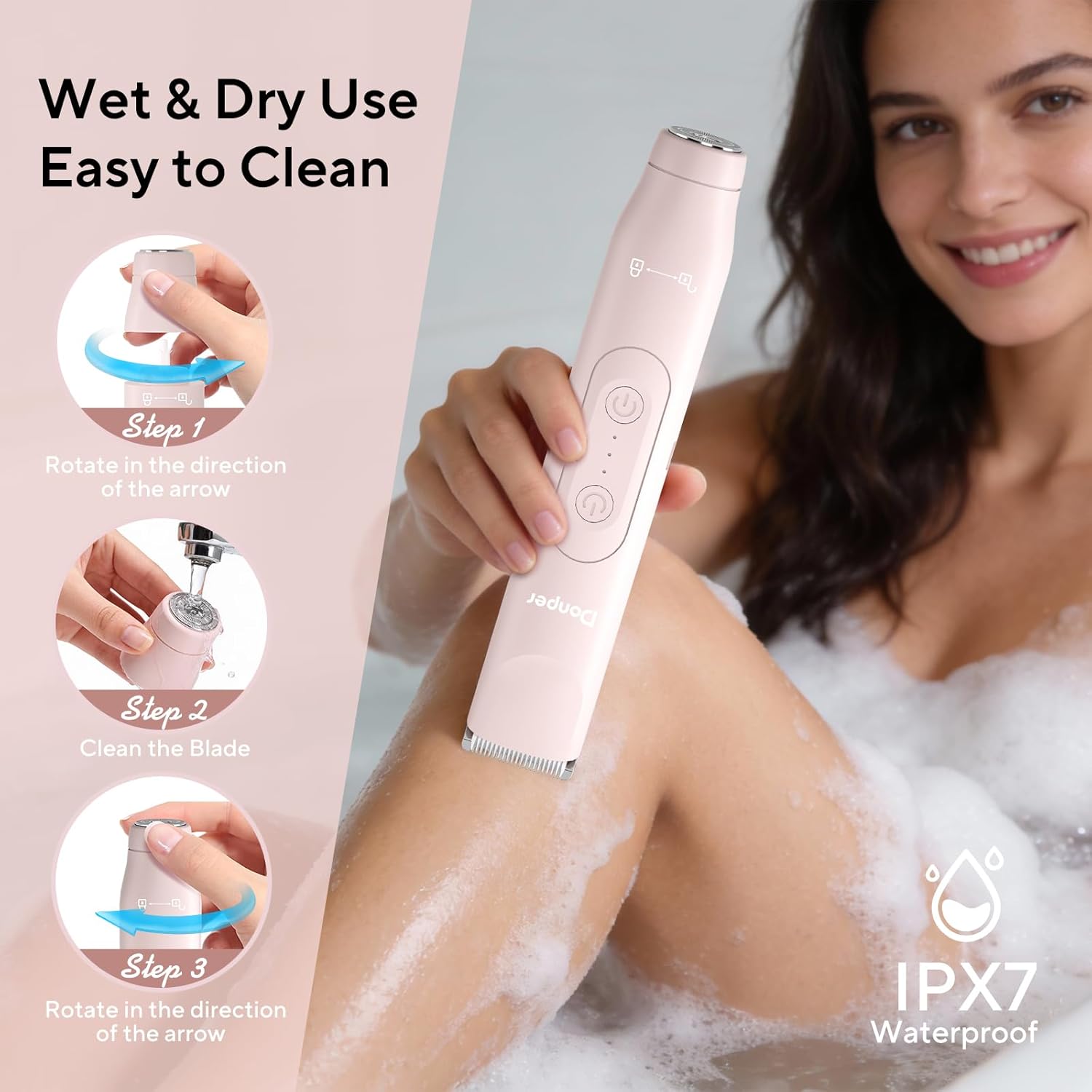 Bikini Trimmer for Women, 2 in 1 Electric Razors for Shower&Travel, IPX7 Waterproof Pubic Hair Remover for Underarm, Legs & Bikini Area, Painless Razor,Hypoallergenic Foil & Ceramic Blades
