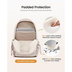 Lovevook School Backpack For Girls, 15.6 Inch Laptop Backpacks With Large Capacity Tumbler Holder, Lightweight College Bag For Women, Cute Travel Teen Bookbag Purse For Students,Off White-Pink